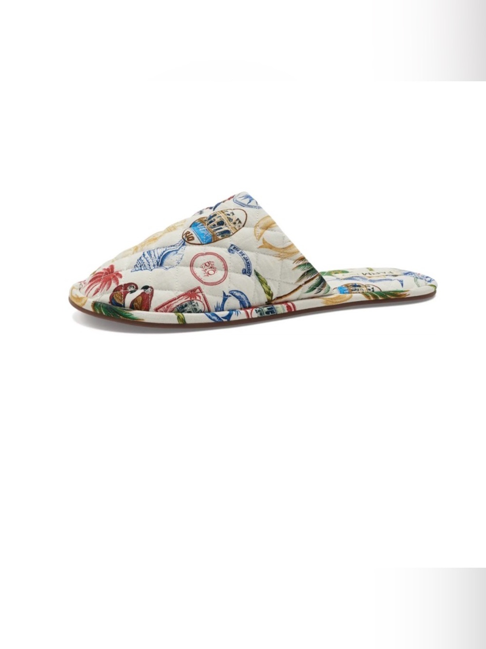 FARM Rio Quilted Tropical Print Slide Slippers - White Multi